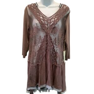 Gimmicks by Bke Sheer Lace Hi-Low Boho Tunic Top S Nwt
